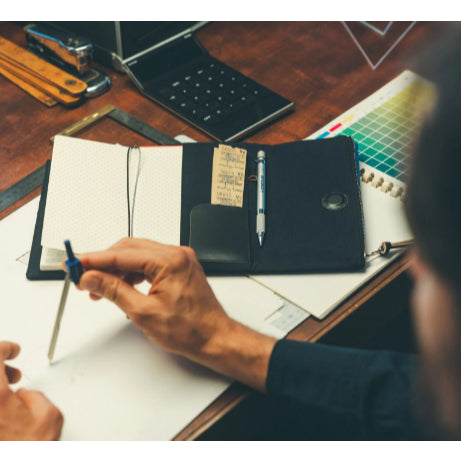 Hobonichi A6 / A5 / Weeks Notebook Cover - Tragen (Black) With Pen Case Flap