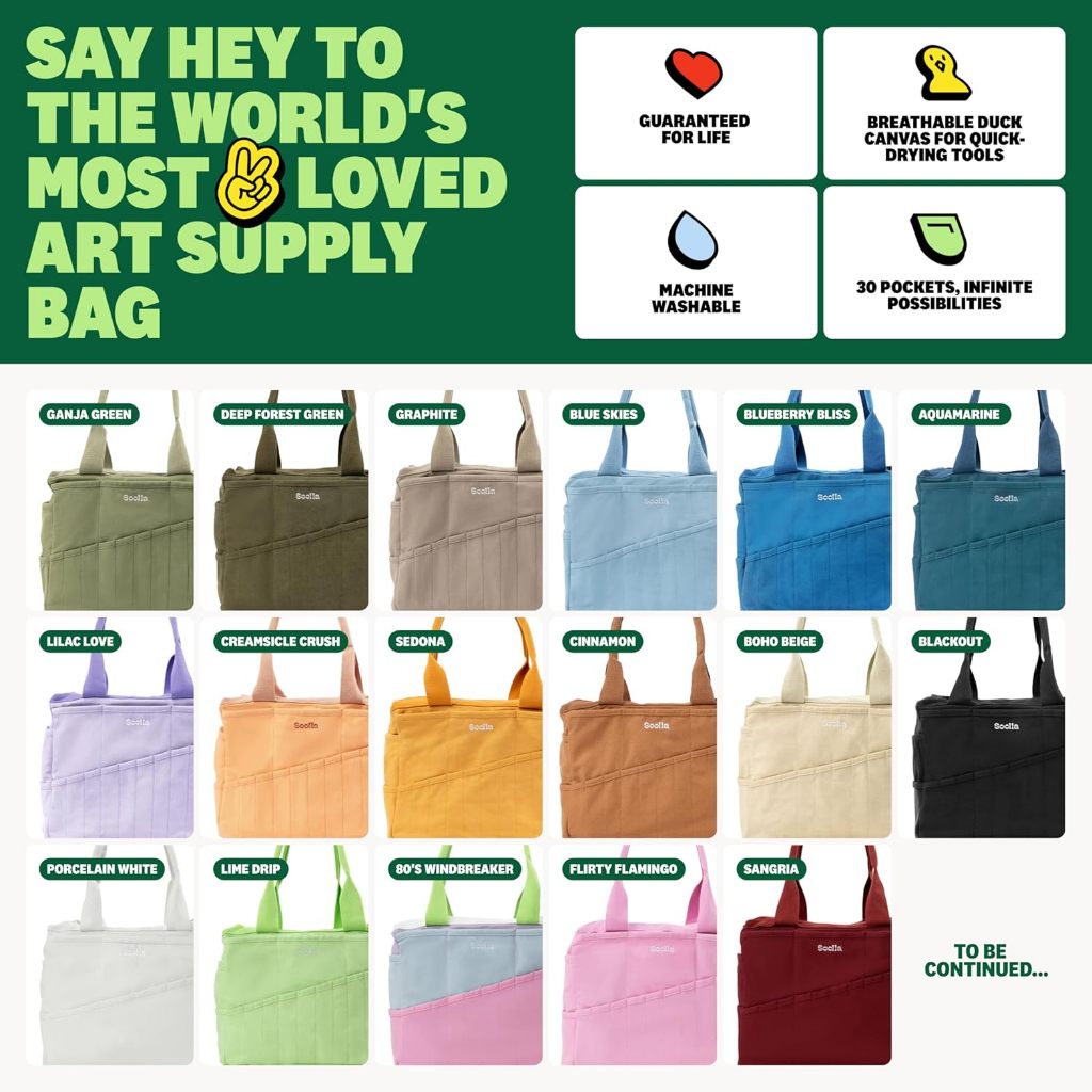 Soolla Studio Bag: Washable Art Supply & Pottery Clay Tool Bag, 30 Pockets, 15 Colors, Artist Gift