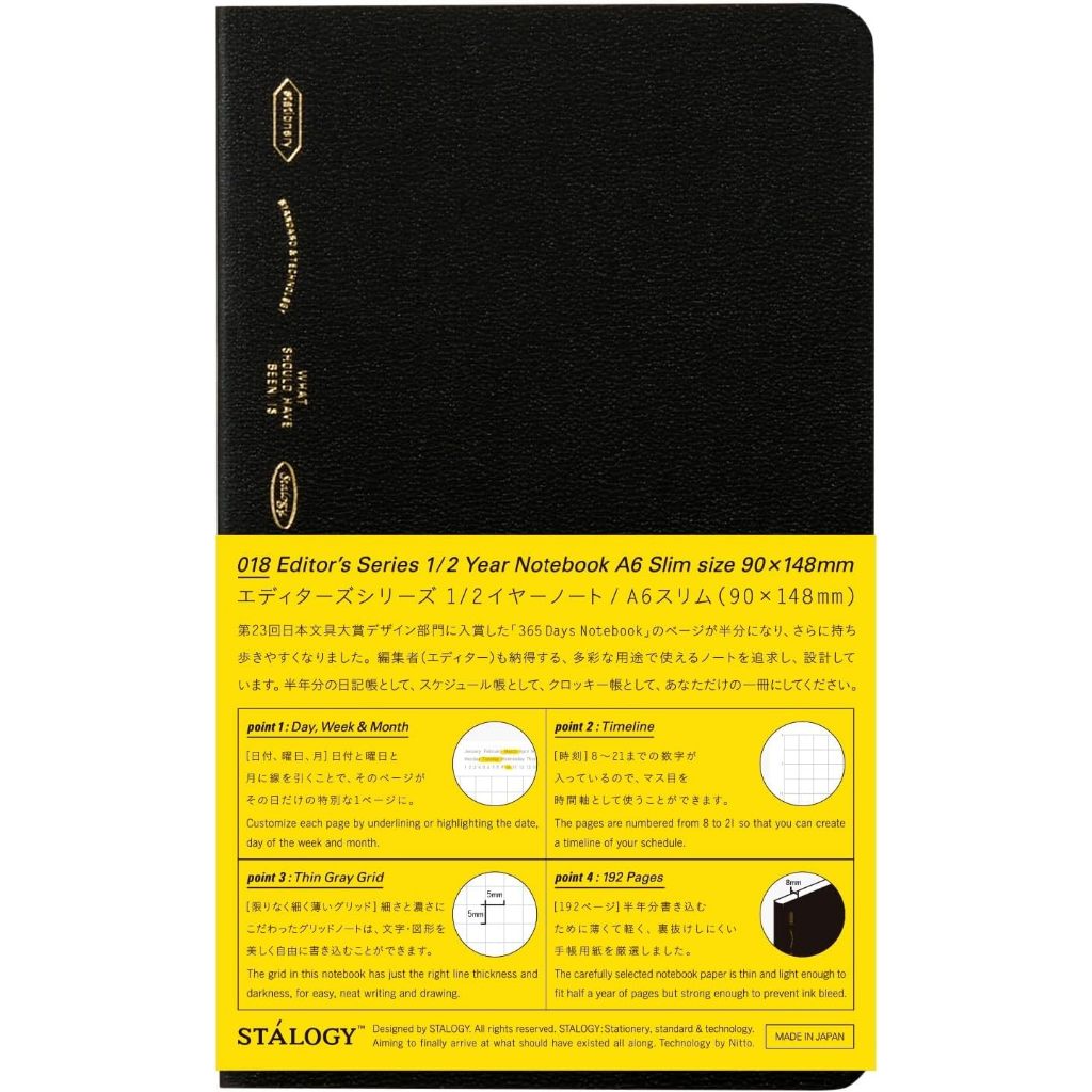[On Hand] Nitoms STALOGY 365 Days Grid / Dot / Plain Blank Slim Notebook A6 B6 A5 B5 A4