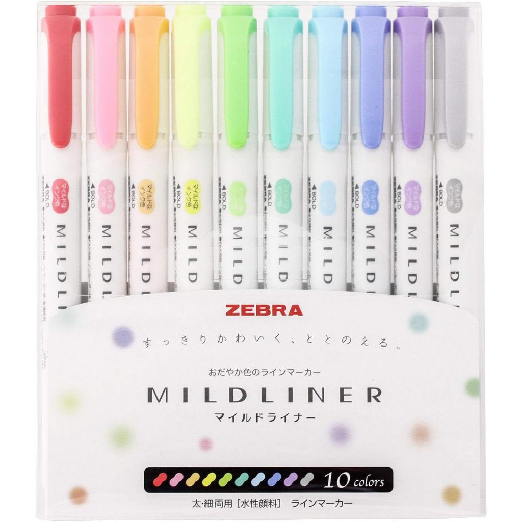 Zebra Mildliner 5 /10 Color SET Double Ended Highlighter & Brush