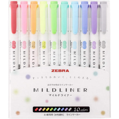 Zebra Mildliner 5 /10 Color SET Double Ended Highlighter & Brush