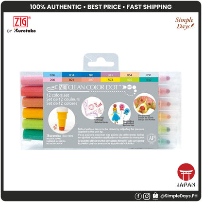 Kuretake ZIG Clean Color Dot - 12 Colors - Dual End Tips - Water Based Pen