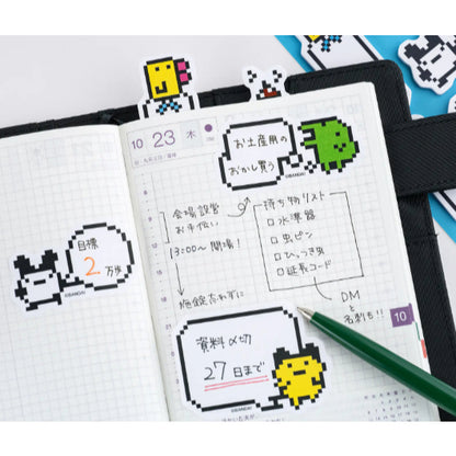 Hobonichi x Tamagotchi - Flake Stickers Box Set Deco Rush Sticky Notes Pochitto6 Push Button Stamp