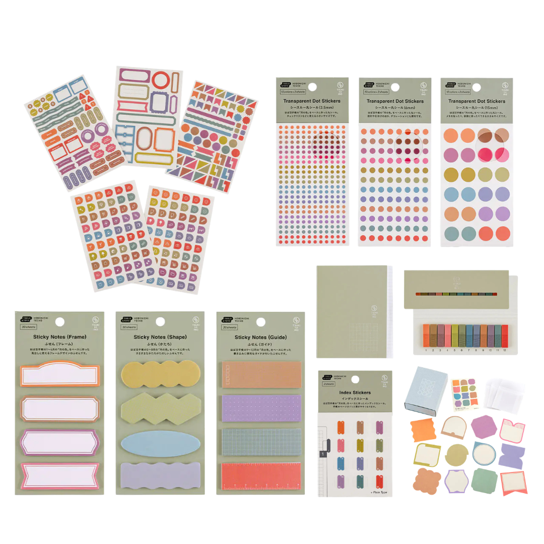 Hobonichi TSUKI no IRO - Dot, Index, Stickers Set, Translucent, Sticky Notes, Mini Card Set